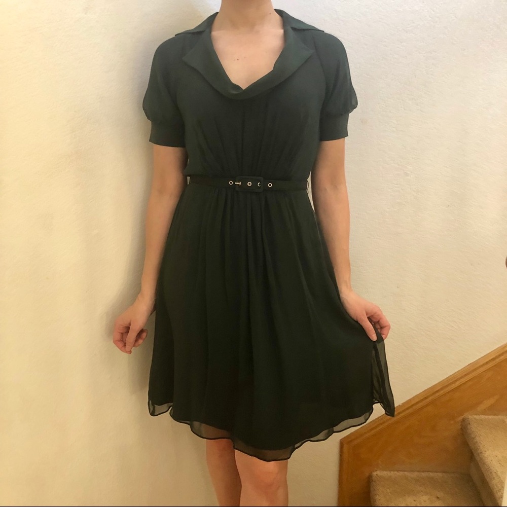 Vintage 1940s feel- Green ABS Belted, Flowy Dress